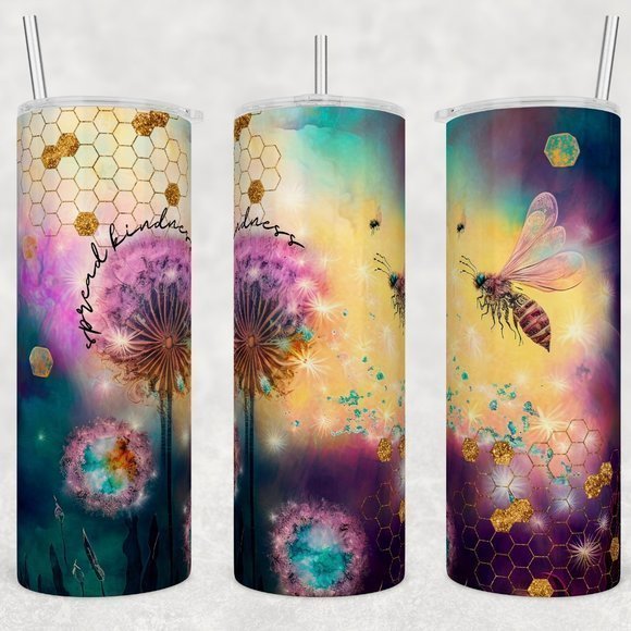 Spread Kindness Bee Dandelion 20oz Stainless Steel Tumbler with Straw‎ - Picture 1 of 1